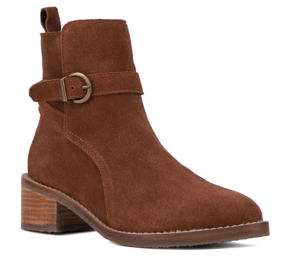 Vintage Foundry Co. $217 Women's Suede Buckle Artemisia Bootie Brown 8 NEW